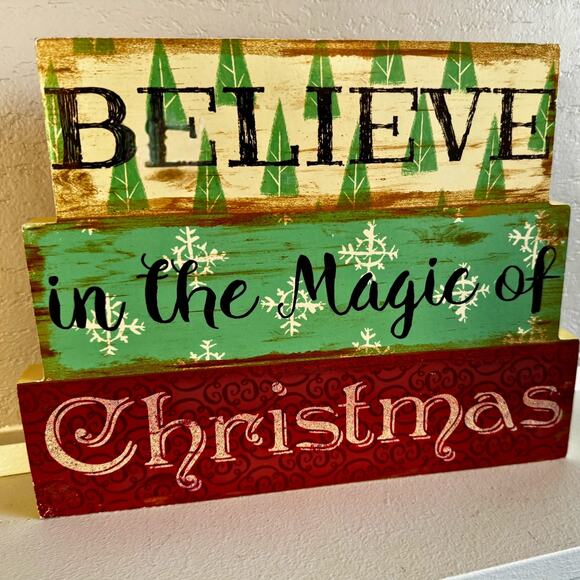 Double-Sided Wood Block Sign | Grateful Thankful Blessed / Believe in Christmas - Picture 7 of 8